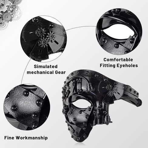 Erythem Steampunk Metal Cyborg Venetian Mask Steampunk Half Face Masquerade Mask For Halloween Costume Phantom Of The Opera in Kuwait