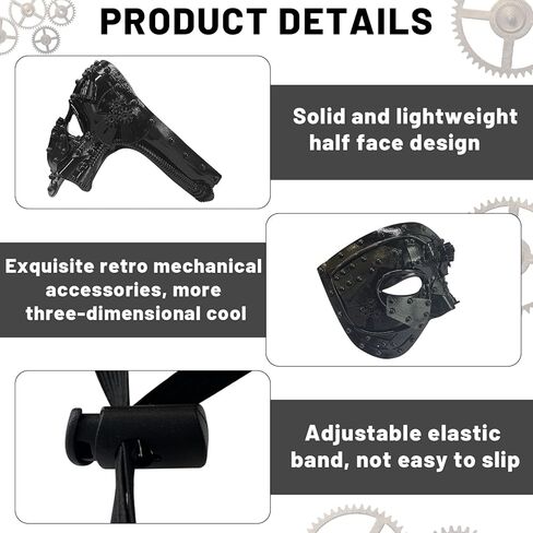 Erythem Steampunk Metal Cyborg Venetian Mask Steampunk Half Face Masquerade Mask For Halloween Costume Phantom Of The Opera in Kuwait