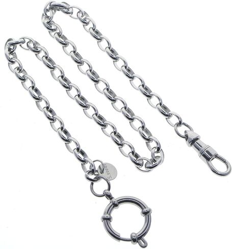 Stainless Steel Pocket Watch Chain with Steel Cable Belcher Chain, Steel Albert Swivel Clasp, Steel Spring Ring Clasp FCS76, Silver in Kuwait