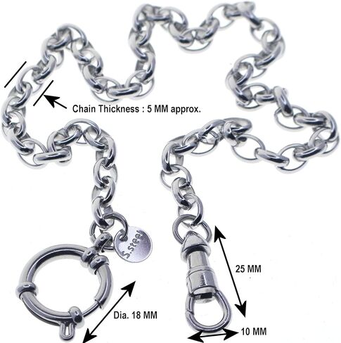 Stainless Steel Pocket Watch Chain with Steel Cable Belcher Chain, Steel Albert Swivel Clasp, Steel Spring Ring Clasp FCS76, Silver in Kuwait