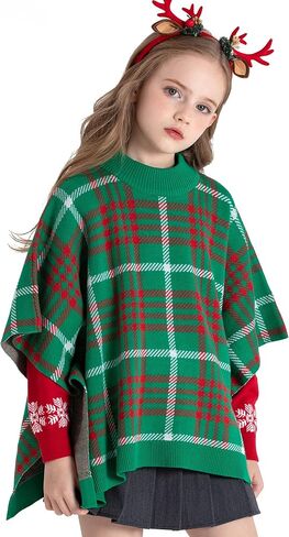 سترات للفتيات من Kid Nation 100% قطن للأطفال على شكل رأس معطف بياقة مدورة للعطلات بلوفر منقوش شال لف لمدة 5-12 سنة in Kuwait