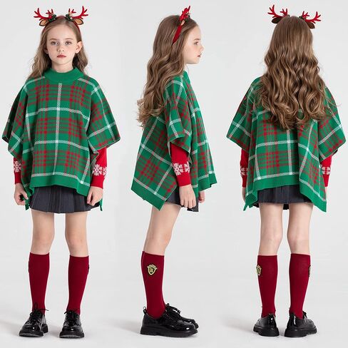 سترات للفتيات من Kid Nation 100% قطن للأطفال على شكل رأس معطف بياقة مدورة للعطلات بلوفر منقوش شال لف لمدة 5-12 سنة in Kuwait