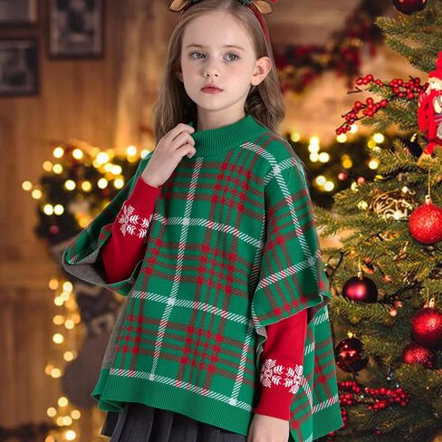 سترات للفتيات من Kid Nation 100% قطن للأطفال على شكل رأس معطف بياقة مدورة للعطلات بلوفر منقوش شال لف لمدة 5-12 سنة in Kuwait