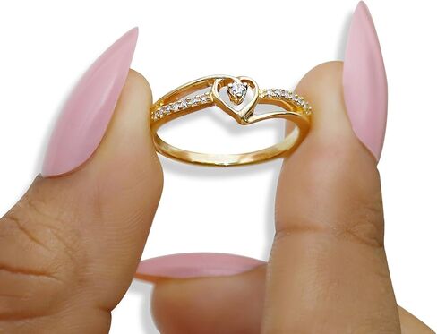 AFFY 1/10 Carat CT Round White Natural Diamond Bypass Heart Promise Ring 14k Yellow Gold Over Sterling Silver (I-J Color, I2-I3 Clarity, 0.10 Cttw) Ring Size-9 in Saudi Arabia