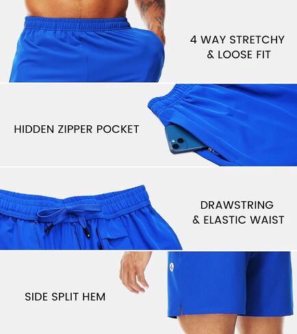 Nepest Men’s Running Athletic Shorts with Zipper Pockets 5 Inch Inseam Linerless Dry Fit Drawstring Workout Gym Shorts in Saudi Arabia