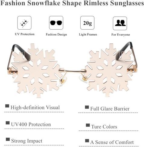 LASPOR Novelty Snowflake Shape Sunglasses for Women/Men Cute Rimless Halloween Christmas Party Glasses Prom Accessories (Christmas tree-Red) in Kuwait