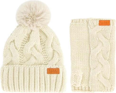 Nicole Miller Winter Hat Cable Knit Beanie and Arm Warmer Sleeves for Women Fashion Long Fingerless Gloves in Kuwait
