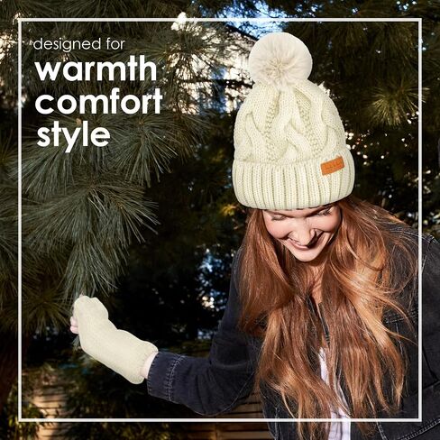 Nicole Miller Winter Hat Cable Knit Beanie and Arm Warmer Sleeves for Women Fashion Long Fingerless Gloves in Kuwait