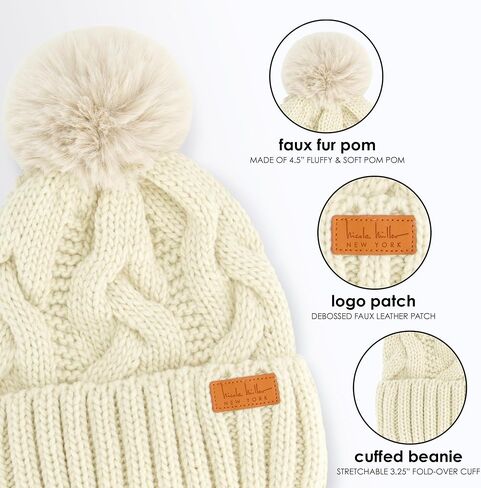 Nicole Miller Winter Hat Cable Knit Beanie and Arm Warmer Sleeves for Women Fashion Long Fingerless Gloves in Kuwait