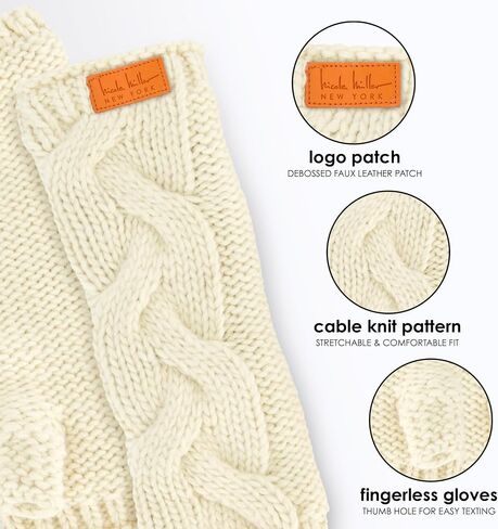 Nicole Miller Winter Hat Cable Knit Beanie and Arm Warmer Sleeves for Women Fashion Long Fingerless Gloves in Kuwait