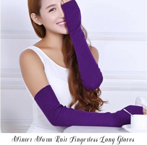Joyingtwo Women's Arm Warmers Knitted Wool Blend Long Fingerless Gloves Gold Weather Glove with Thumb Hole in Saudi Arabia