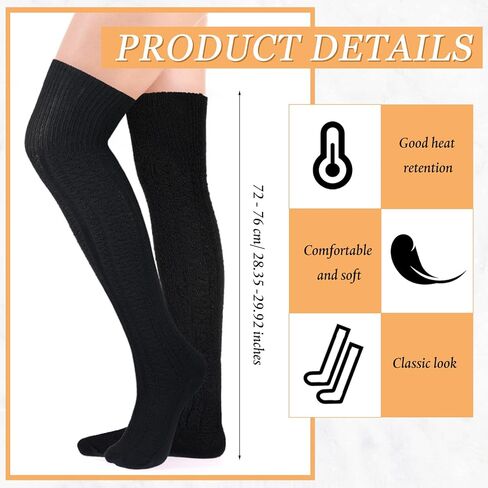 زوجان من قفازات تدفئة الذراع الطويلة محبوكة دافئة للشتاء قفازات محبوكة لتدفئة الذراع قفازات الإبهام للنساء جوارب عالية الفخذ فوق الركبة جوارب عالية الشتاء، أسود، M, أسود, M in Kuwait