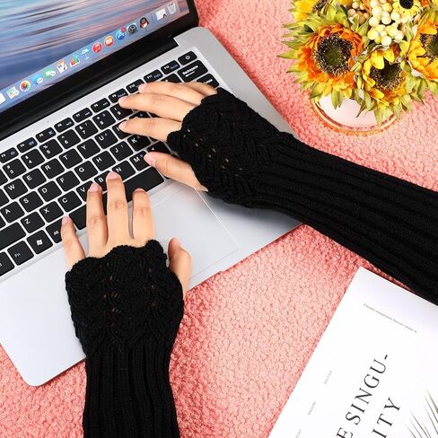 زوجان من قفازات تدفئة الذراع الطويلة محبوكة دافئة للشتاء قفازات محبوكة لتدفئة الذراع قفازات الإبهام للنساء جوارب عالية الفخذ فوق الركبة جوارب عالية الشتاء، أسود، M, أسود, M in Kuwait