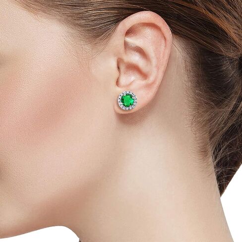 أقراط من الفضة الإسترلينية عيار 925 من Gem Stone King للنساء (1.54 Cttw، مستديرة 6 مم) in Kuwait