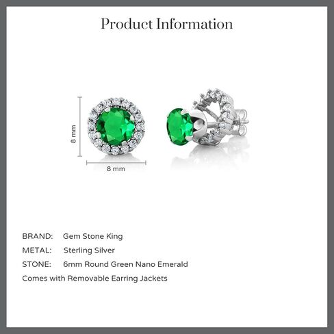 أقراط من الفضة الإسترلينية عيار 925 من Gem Stone King للنساء (1.54 Cttw، مستديرة 6 مم) in Kuwait