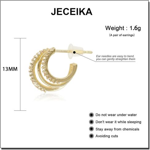 JECEIKA أقراط دائرية ذهبية مكتنزة للنساء، حلق عصري مطلي بالذهب عيار 14 قيراط ذهبي/فضي، حلق سميك مفتوح مزدوج، أقراط خفيفة الوزن لا تسبب الحساسية للفتيات من المجوهرات الذهبية in Kuwait