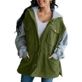 Astylish Womens Oversized Shacket Button Down Hooded Jacket Long Sleeve Outerwear Coat in Saudi Arabia