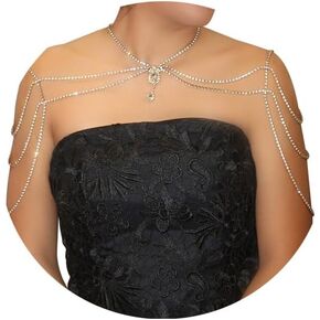 Rhinestone Tassel Shoulder Chain Necklace,Multilayer Rhinestone Shoulder Arm Chain Sexy Rave Crystal Fringe Back Chain Bridal Wedding Shoulder Body Jewelry for Women