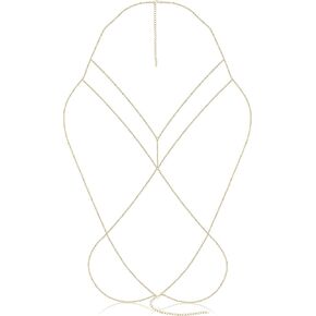 Waterproof Body Chains For Women, 18K Gold Filled, 925 Silver Filled Stainless Steel Base, Non Tarnishing Hypoallergenic Body Chains, Double Layered Body Chain Plunge V, Adjustable Body Jewelry For Women Sexy Chain Bra, Body Necklace, Waist Chain, Belly C