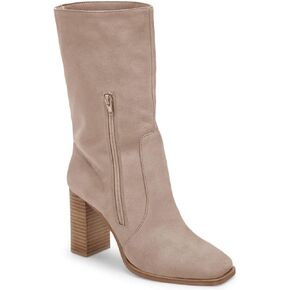 Women’s Mid-calf Boots Chunky Stacked Heel Square Toe Side Zipper Slip-on Suede Winter Booties
