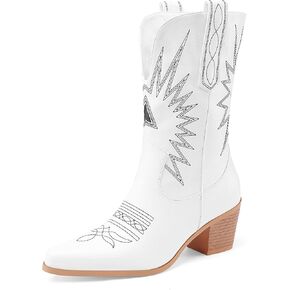 أحذية Perisis مطرزة بعجل غربي عالية كاوبوي لراعية البقر للنساء أحذية جلدية مريحة بمقدمة مدببة وكعب منخفض in Kuwait