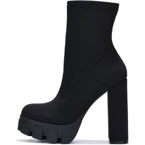 Cape Robbin Chesta Platform Chunky Stretch Mid Calf Boots for Women, Almond Toe Heeled Booties in Kuwait