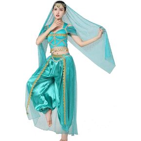 ZLTdream Women Cosplay Costume Indian Belly Dance Costume Bra Top with Chest & Pants & Head Veil Halloween