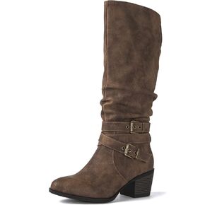 GLOBALWIN Women’s Knee High Cowboy Boots – Minimalist Western Round Toe Cowgirl Boots with Comfortable Block Heel, Plain Sleek Design, Tall Dress Boots for Women in Saudi Arabia