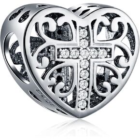 925 Sterling Silver Christian Theme Charms, Sparkling Religious Cross, Yin Yang Balance Charms, Keep Faith Beads, Bible Pendant, Gifts for Christmas/Mothers Day, fits European Bracelet or Necklace