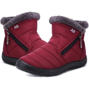 Womens Snow Boots Winter Fur Lined Ankle Boots Ladies Side Zipper Warm Lightweight Booties Outdoor Anti-Slip Girls Walking Boots