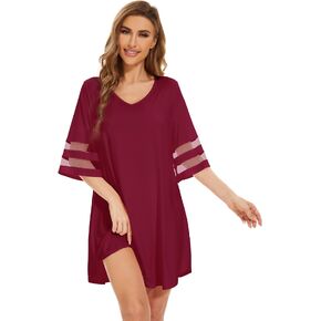 WiWi Bamboo Viscose Nightgowns for Women Half Sleeves Sleep Shirt Soft V-neck Sleepwear Loose Comfy Nightshirts S-XXL