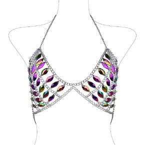 CCbodily Crystal Body Chain Bra - Womens Fashion Handmade Body Harness Bra Jewelry Accessories for Party Rave