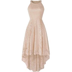 Women Vintage Halter Neck Floral Lace Hi-Lo Backless Bridesmaid Dress A-Line Short Prom Retro Cocktail Formal Swing Dress in Saudi Arabia