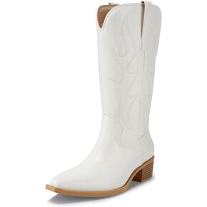 Arromic Cowboy Boots for Women Wide Calf Western Cowgirl Boots Square Toe Mid Calf Embroidered Pull on Chunky Heel Fashion Boots