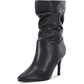 Coutgo Women's Mid Calf Slouchy Boots Suede High Heel Slip-on Stiletto Sexy Pointed Toe Booties