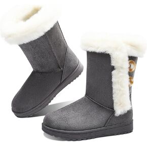 Obtaom Women’s winter snow boots Short Mid Calf fashion boot Art Resin button Faux Suede boots for women
