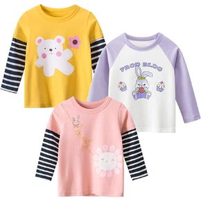 تي شيرتات NautySaurs للفتيات بأكمام طويلة مكونة من 3 قمصان قطنية بأكمام طويلة للأطفال الصغار برسوم جرافيك in Kuwait