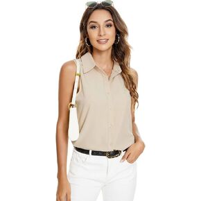 Atnlewhi Womens Button Down Shirts Sleeveless Basic Casual Solid Summer Blouse Tops