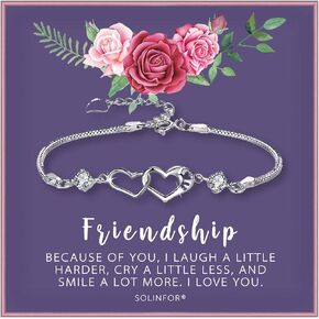 SOLINFOR Friendship Bracelet - Two Interlocking Hearts Sterling Silver Bracelet - BFF Friends Friendship Birthday Jewelry Gift Idea for Women in Kuwait