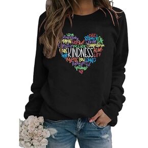 MOUSYA Kindness Heart Sweatshirt Love Heart Graphic Tees Inspirational Sweatshirt Be Kind Tops