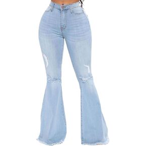 CutieLove Women's Ripped Jeans Bell Bottom Flare Jeans Mid Rise Destroyed Hem Denim Pants in Kuwait