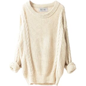 LINY XIN Women's 2023 Oversized Fall Winter Warm Crewneck Long Sleeve Knit Cable Long Pullover Merino Wool Sweater Dress in Kuwait