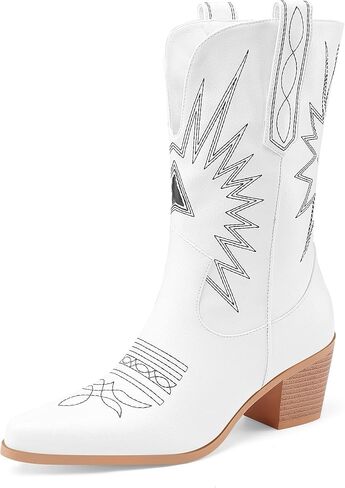 أحذية Perisis مطرزة بعجل غربي عالية كاوبوي لراعية البقر للنساء أحذية جلدية مريحة بمقدمة مدببة وكعب منخفض in Kuwait