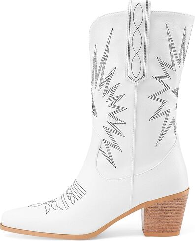 أحذية Perisis مطرزة بعجل غربي عالية كاوبوي لراعية البقر للنساء أحذية جلدية مريحة بمقدمة مدببة وكعب منخفض in Kuwait