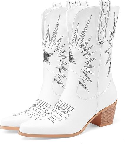 أحذية Perisis مطرزة بعجل غربي عالية كاوبوي لراعية البقر للنساء أحذية جلدية مريحة بمقدمة مدببة وكعب منخفض in Kuwait