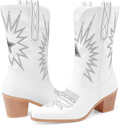 أحذية Perisis مطرزة بعجل غربي عالية كاوبوي لراعية البقر للنساء أحذية جلدية مريحة بمقدمة مدببة وكعب منخفض in Kuwait