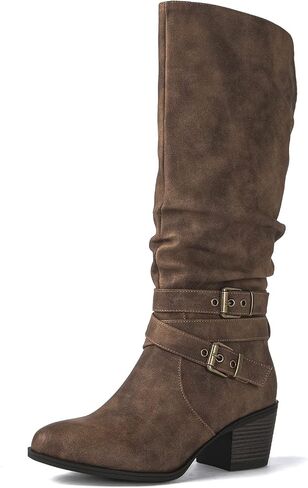 GLOBALWIN Women’s Knee High Cowboy Boots – Minimalist Western Round Toe Cowgirl Boots with Comfortable Block Heel, Plain Sleek Design, Tall Dress Boots for Women in Kuwait