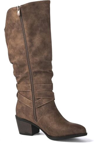 GLOBALWIN Women’s Knee High Cowboy Boots – Minimalist Western Round Toe Cowgirl Boots with Comfortable Block Heel, Plain Sleek Design, Tall Dress Boots for Women in Kuwait