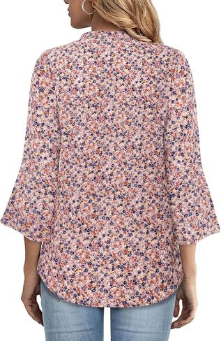 Gaharu Women's Work Blouses Ruffle 3/4 Sleeve Dressy Top V Neck Casual Chiffon Tunic Blouses Business Shirts in Kuwait