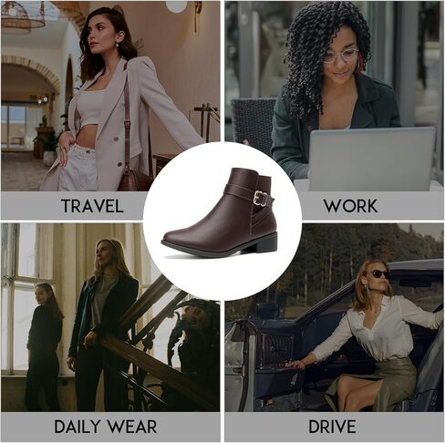 أحذية RELLSA النسائية الكلاسيكية للكاحل بكعب منخفض وحزام بإبزيم أحذية نسائية أنيقة بمقدمة مستديرة in Kuwait